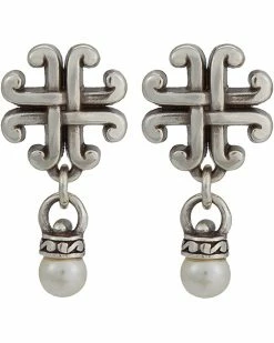 Brighton Taos Pearl Cross Post Drop Earrings
